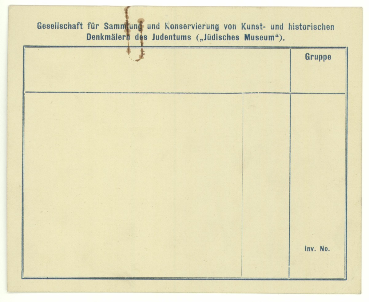 : A template for a catalogue card of the first Jewish Musuem Vienna
