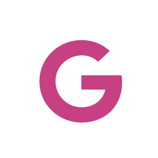 Großer magentafarbener Großbuchstabe G auf weißem Hintergrund