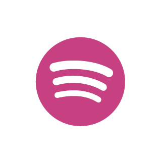 Weißes Spotify-Symbol mit drei gewölbten Linien in einem pinkfarbenen Kreis
